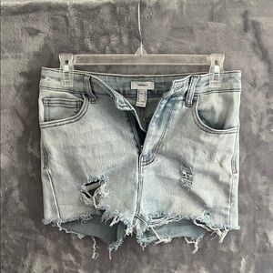 Distressed Light Blue Denim Shorts